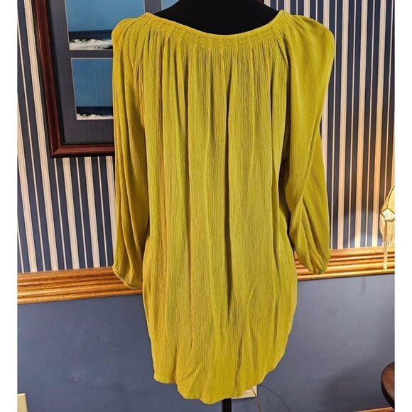 New Directions Boho Tunic Top Embroidered 3/4 Sleeve Rayon M Yellow & Black - Picture 3 of 4